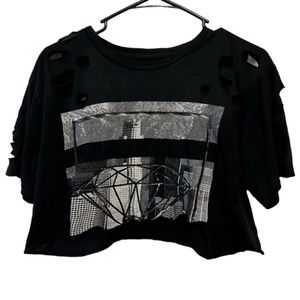 Jokes Women Shirt Size Medium Black Diamond Crop Top Black/Grey Cotton Sliced